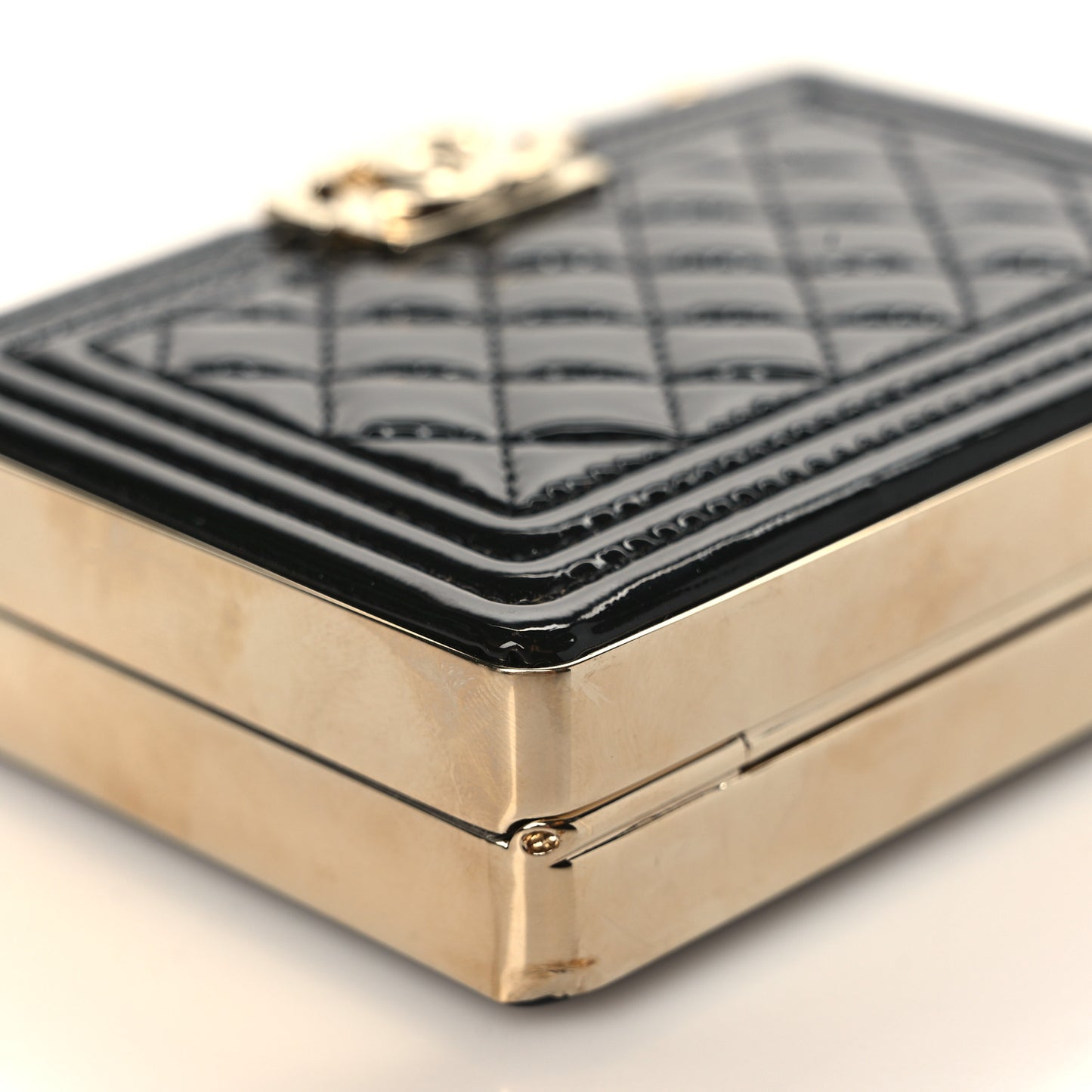 Patent Calfskin Boy Minaudiere Black