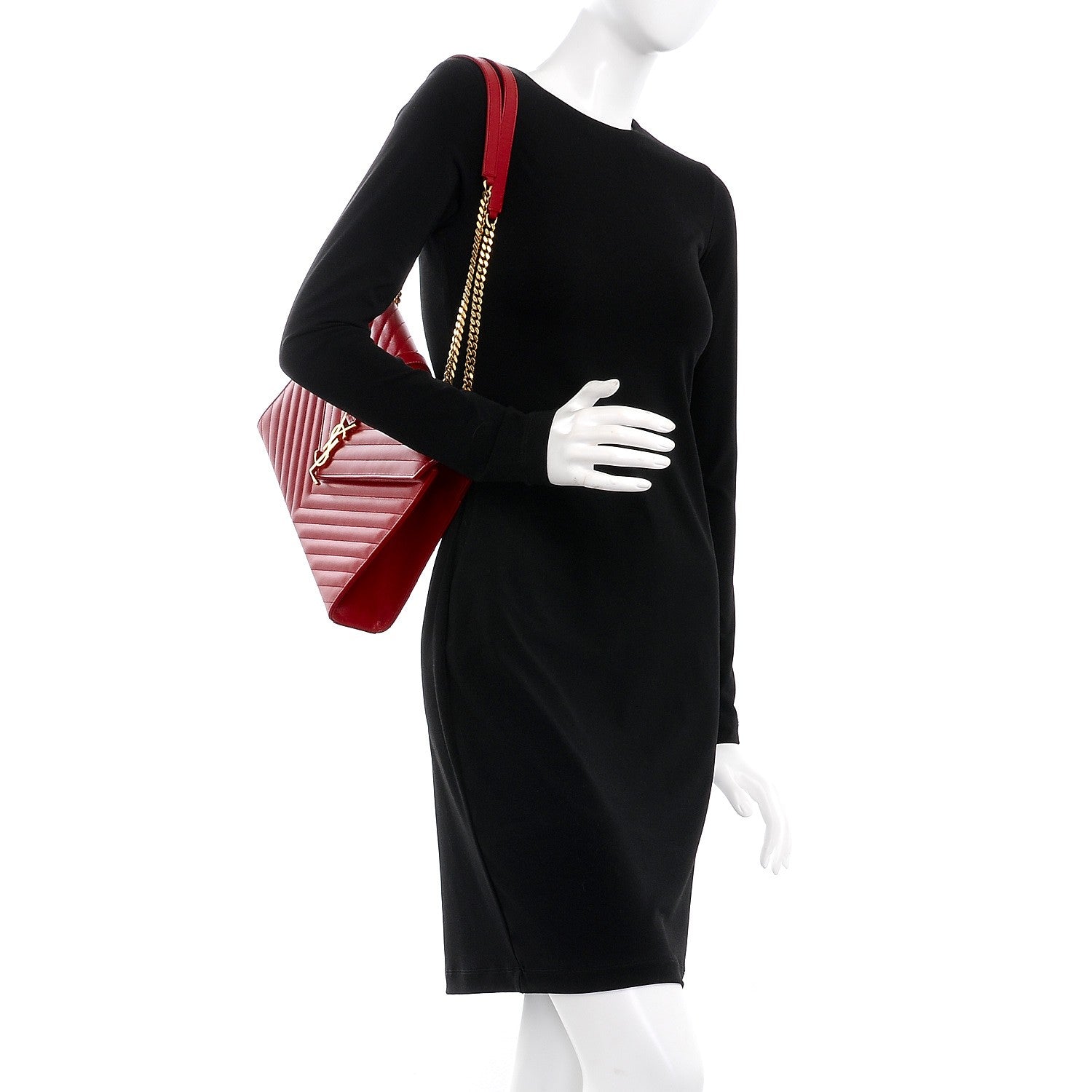 Saint Laurent Grain De Poudre Matelasse Chevron Large Monogram Satchel Lipstick Red 2 of 12