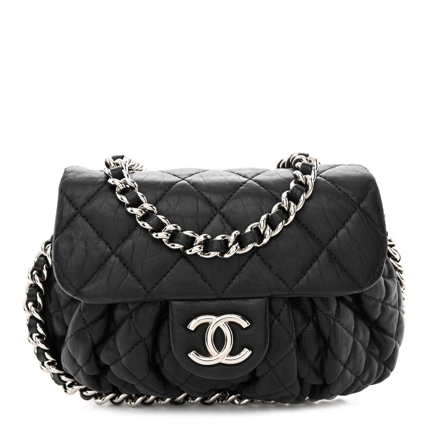 Washed Lambskin Quilted Mini Chain Around Flap Black
