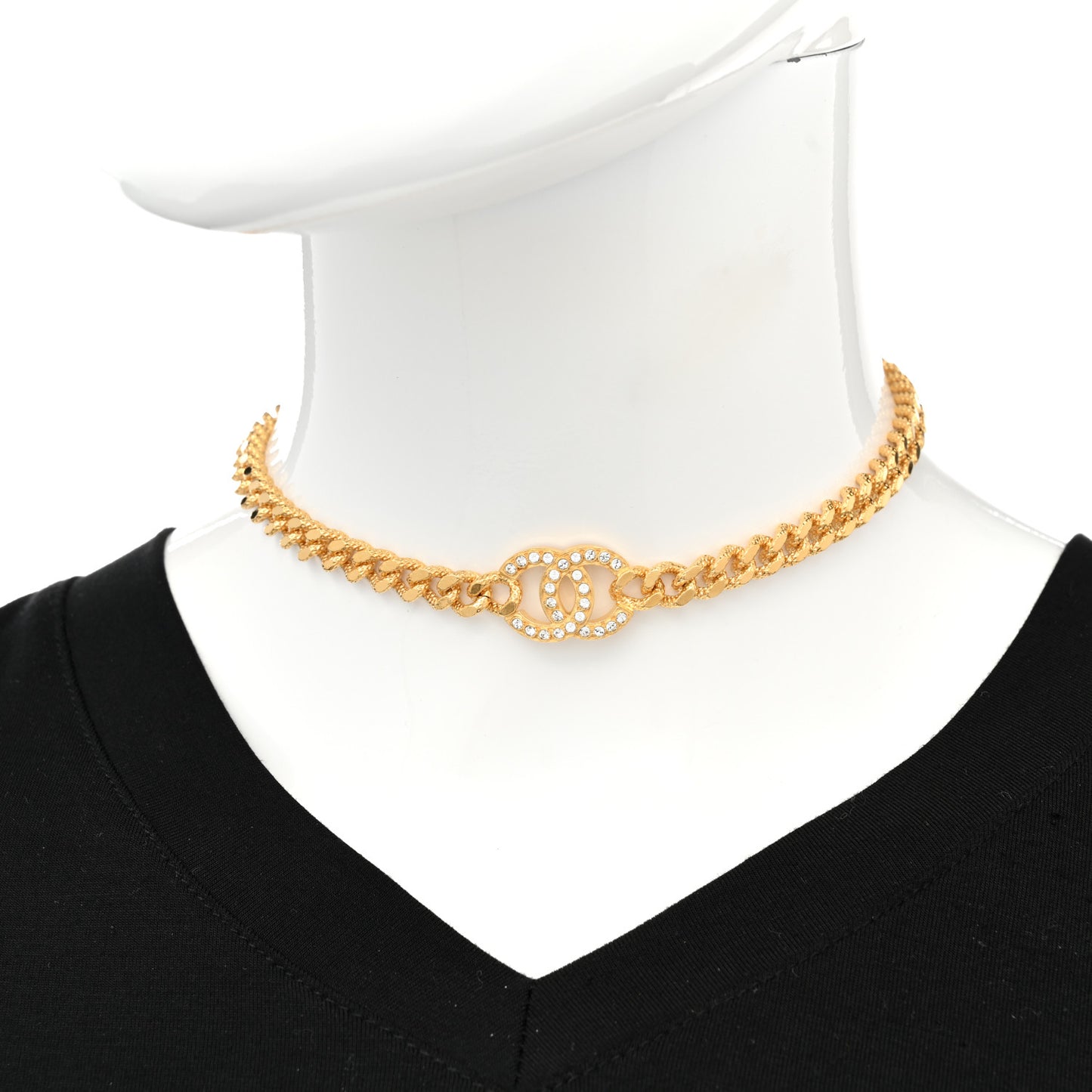 Crystal Chain Link CC Choker Necklace Gold