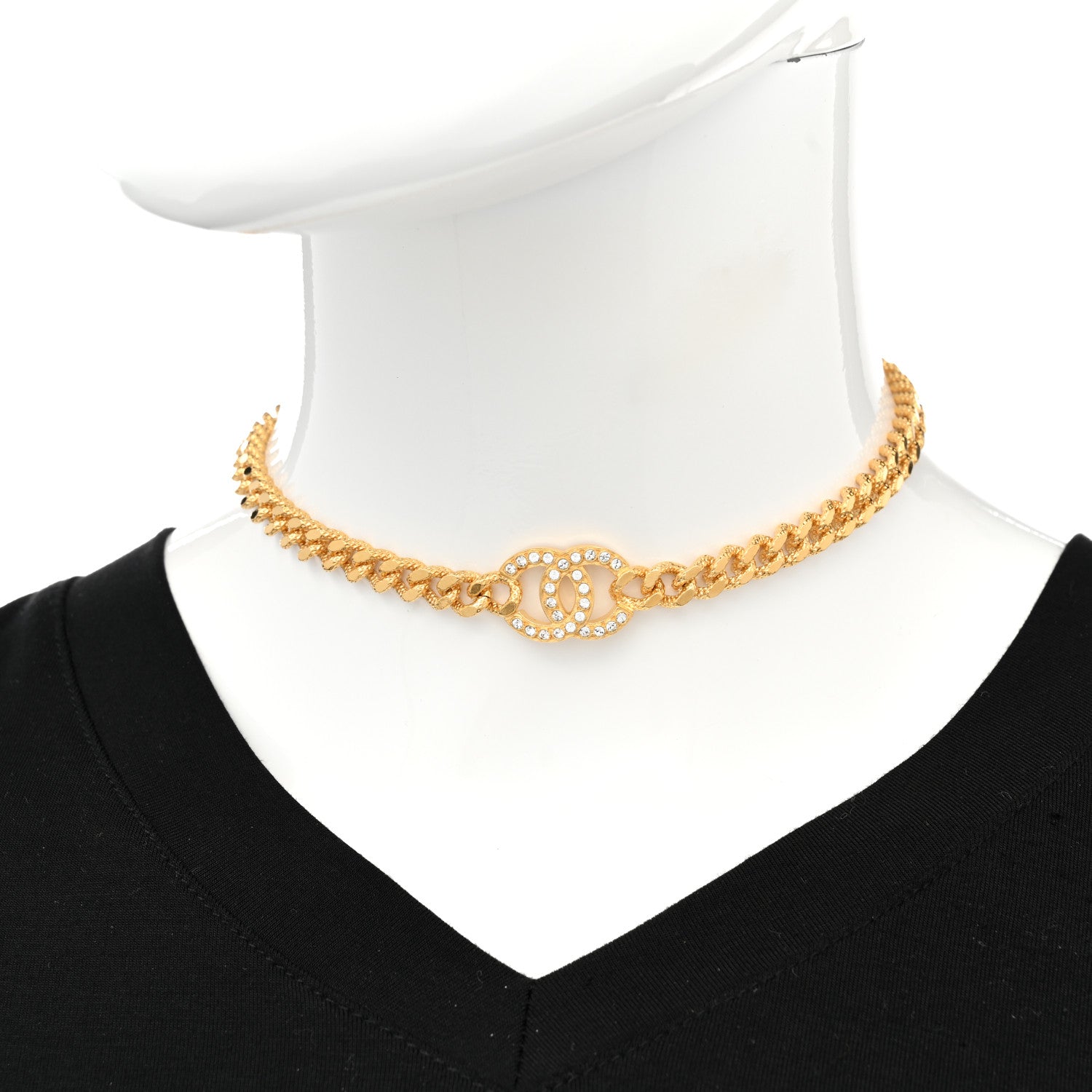 Chanel Crystal Chain Link CC Choker Necklace Gold 2 of 7