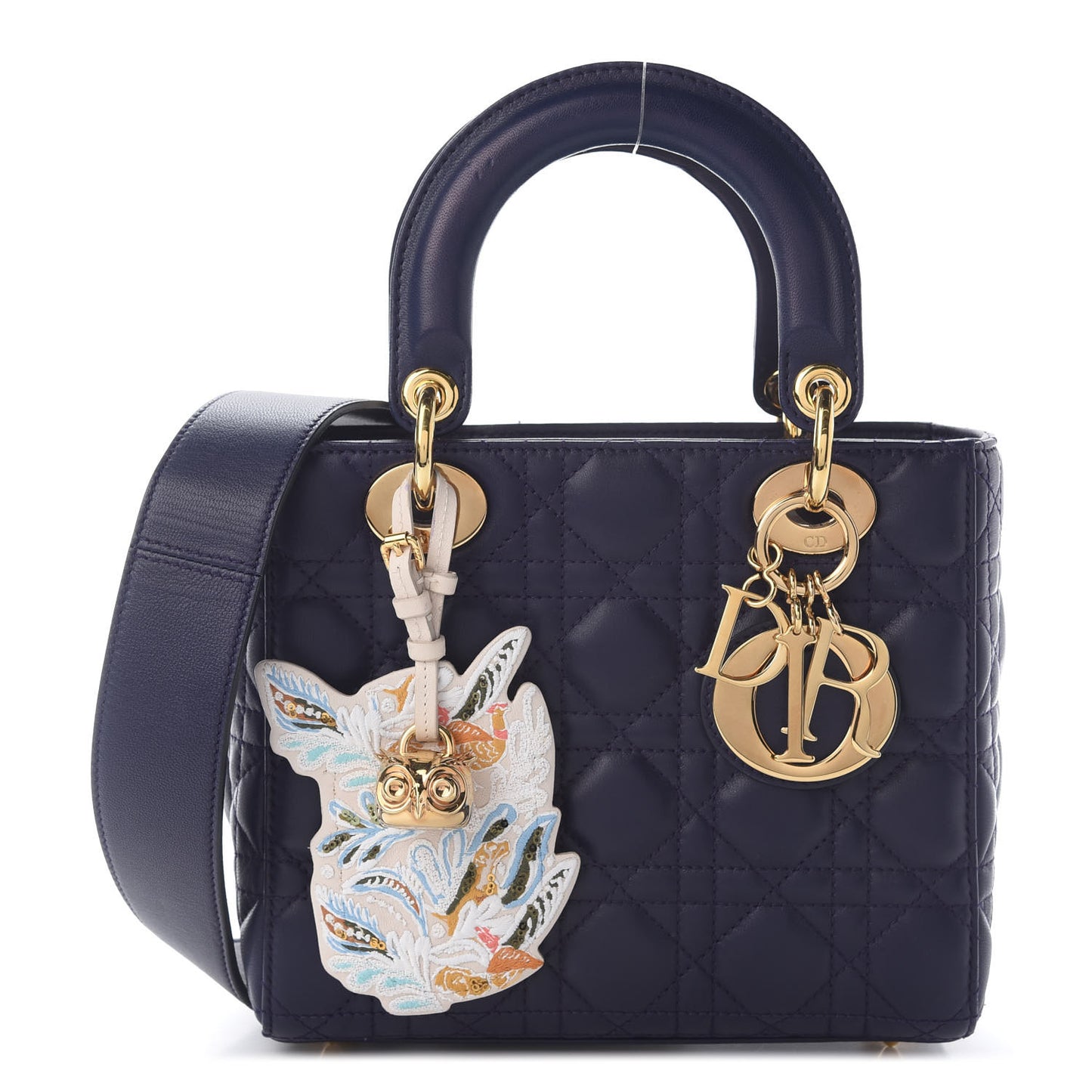 Lambskin Cannage Small Jeweled Owl Lady Dior Blue