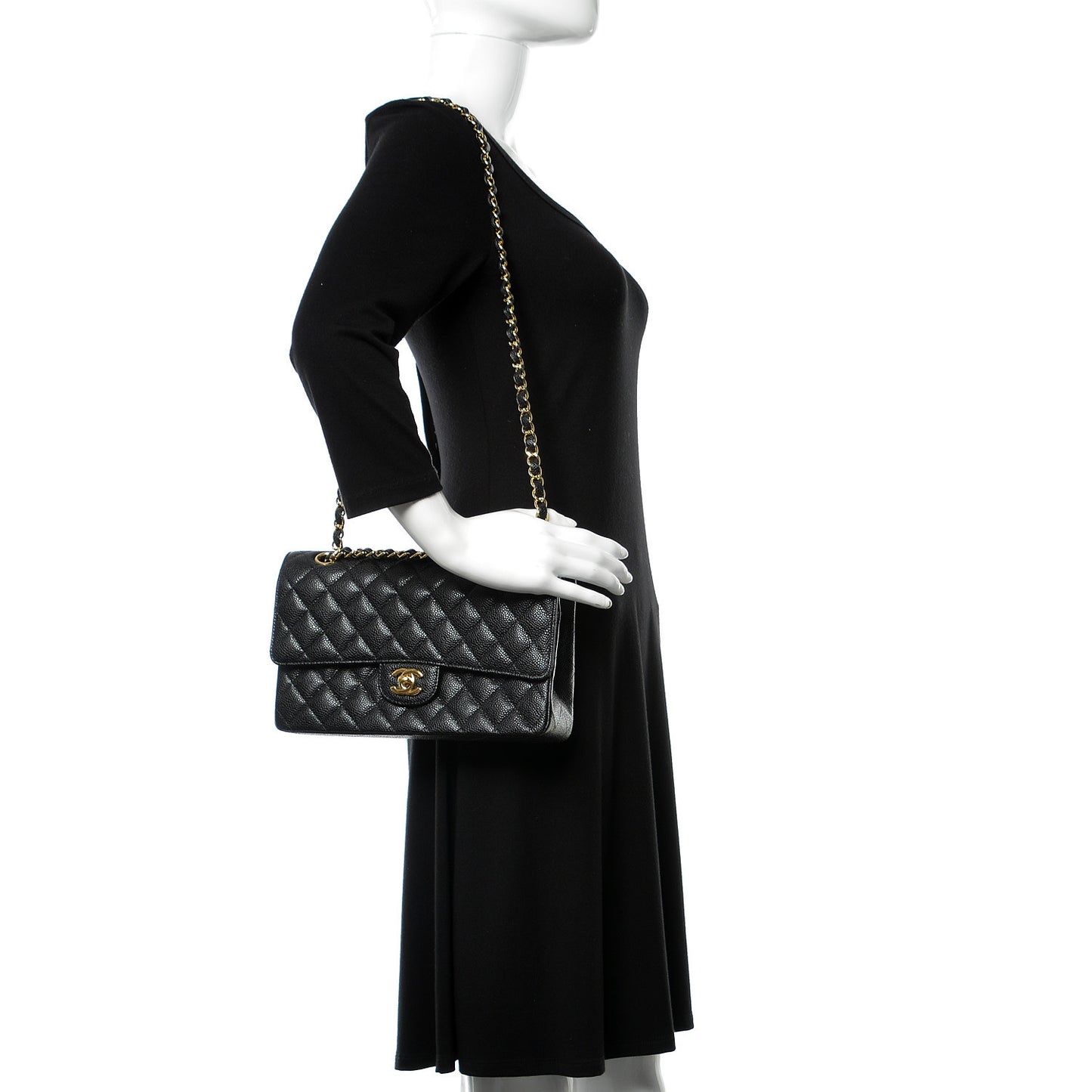 Caviar Quilted Medium Double Flap Black