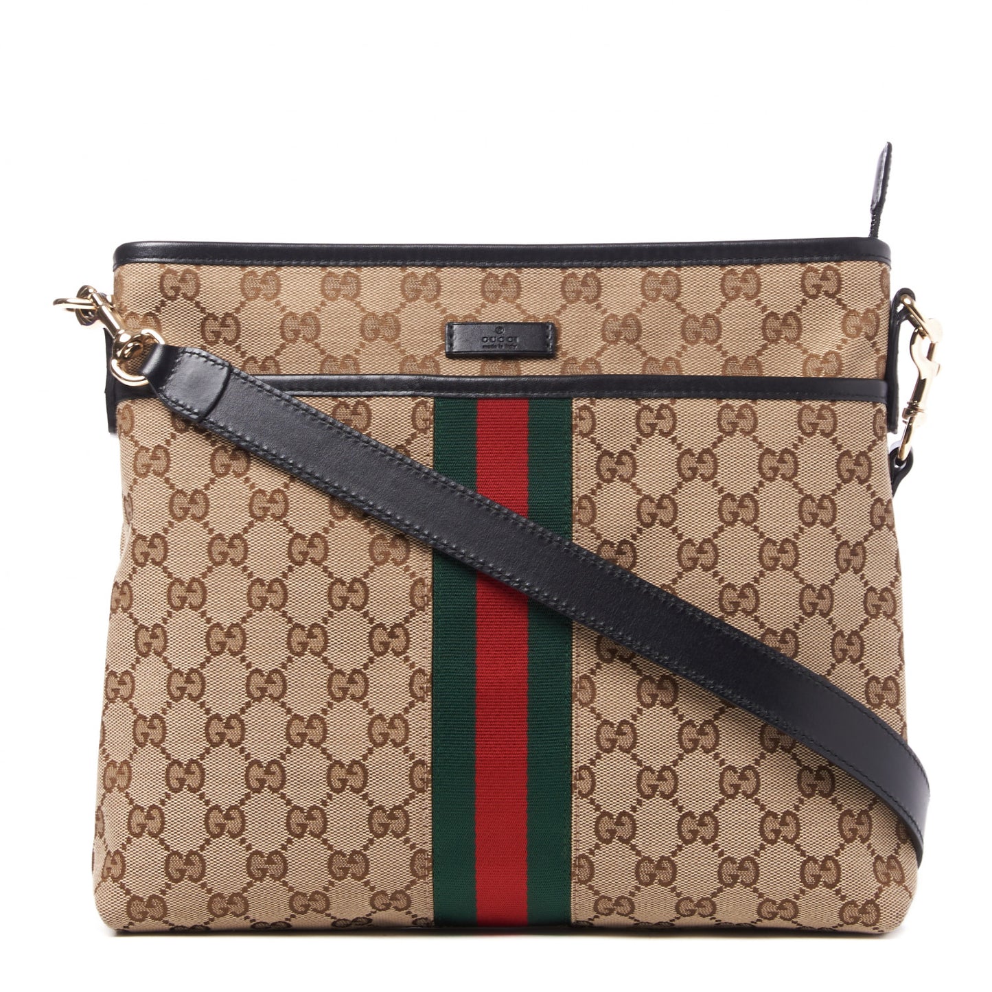 GG Monogram Web Flat Messenger Bag Black