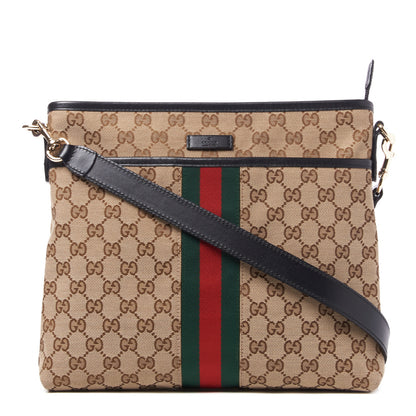 Gucci GG Monogram Web Flat Messenger Bag Black 1 of 9
