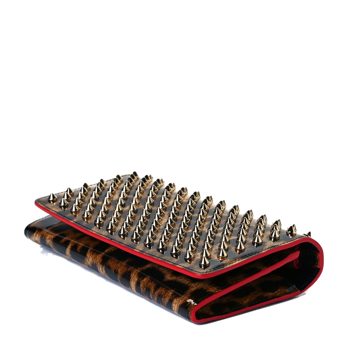 Patent Spiked Macaron Flap Wallet Leopard
