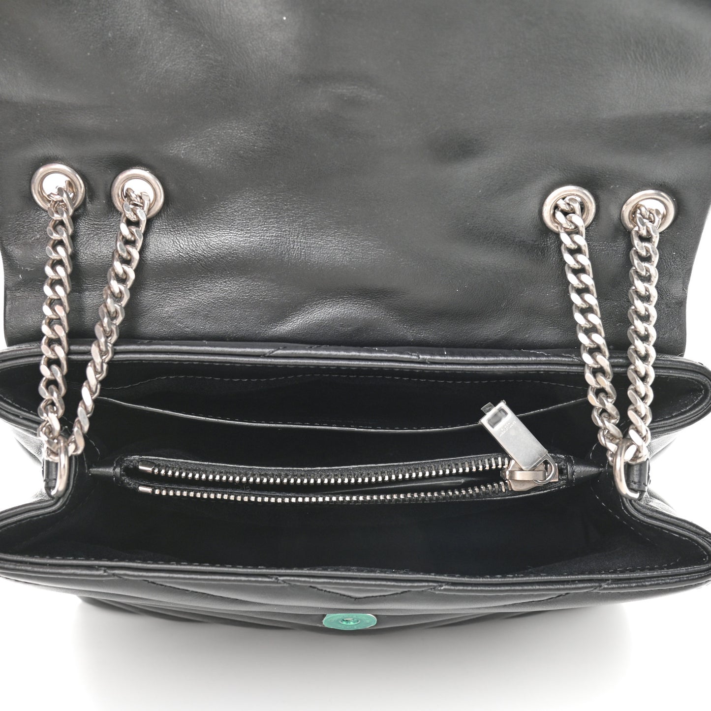 Calfskin Y Quilted Monogram Small Loulou Chain Satchel Black