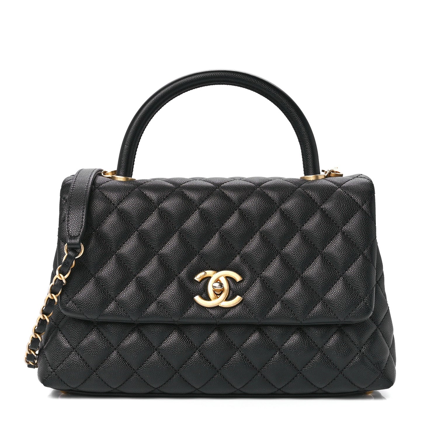 Caviar Quilted Small Coco Handle Flap Black