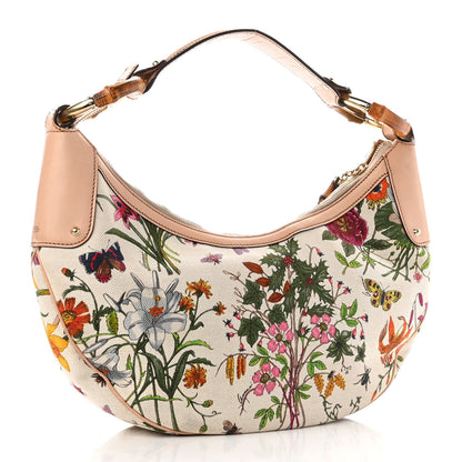 Gucci Canvas Floral Flora Bamboo Ring Hobo White 3 of 13
