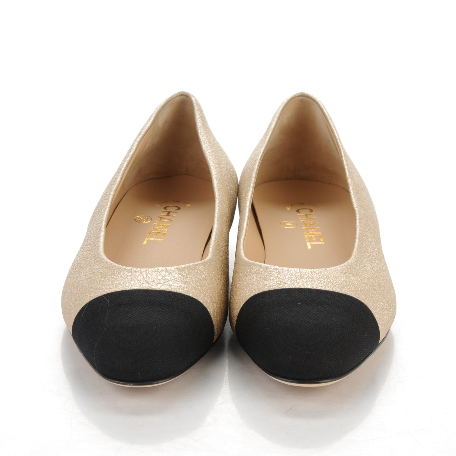 Chanel Metallic Lambskin Cap Toe Ballerina Flats 38 Gold Black 2 of 7