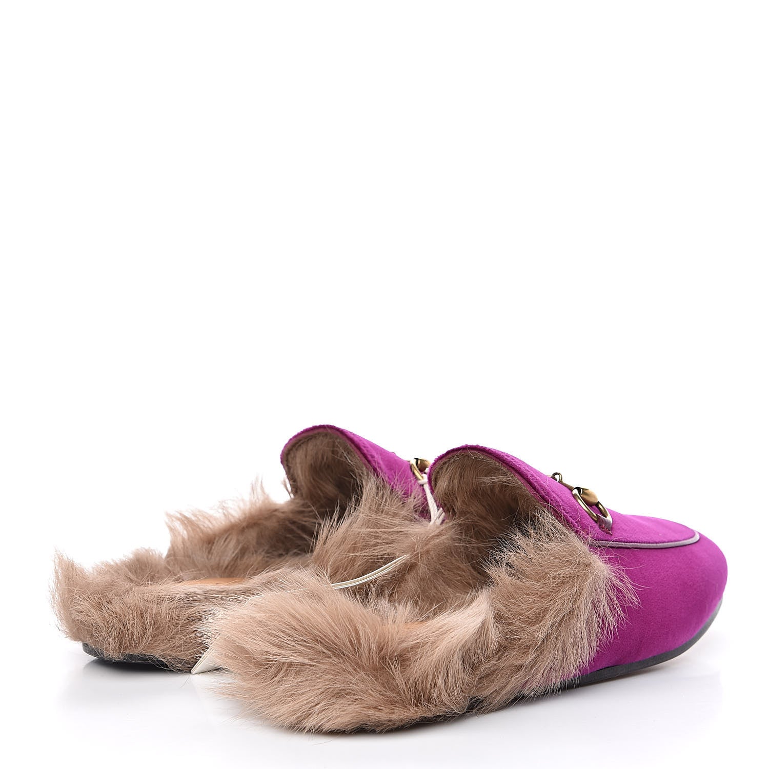 Gucci Velvet Fur Womens Princetown Slippers 36 Fucsia Violet Cyclamen Natural 4 of 8