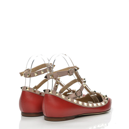 Valentino Garavani Calfskin Nappa Rockstud Cage Ballerina Flats 35.5 Rosso Valentino Poudre 4 of 8