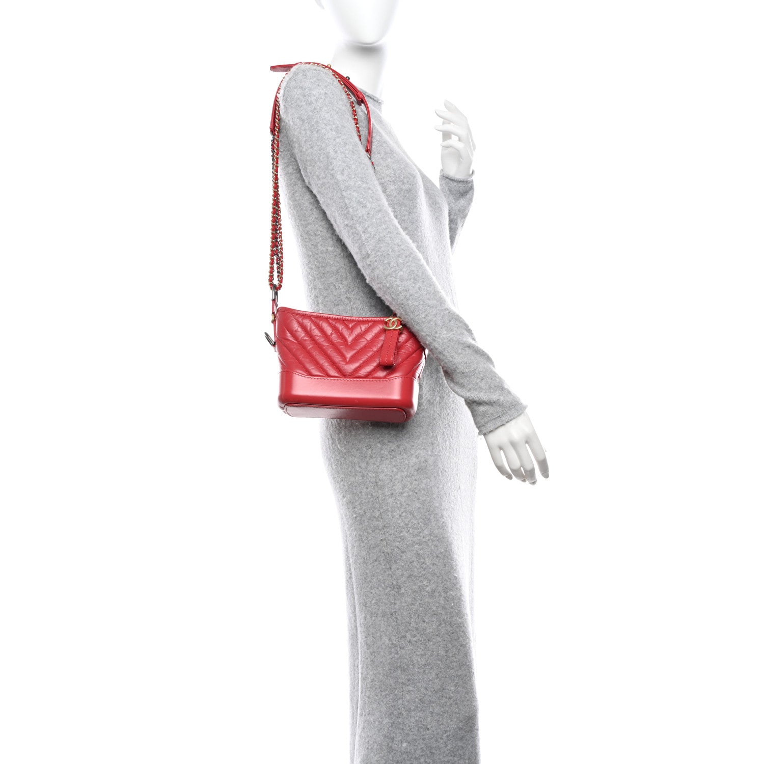 Chanel Aged Calfskin Chevron Quilted Small Gabrielle Hobo Red 2 of 10
