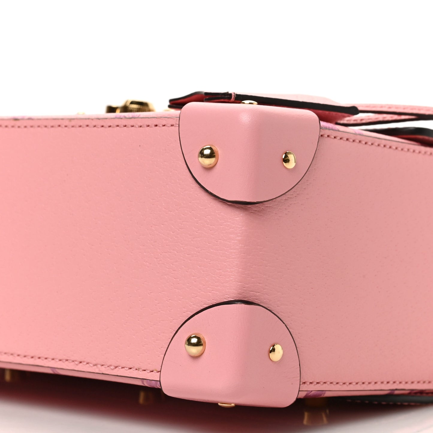 Textured Dollar Calfskin Berry Print Small Padlock Bamboo Shoulder Bag Pink Purple