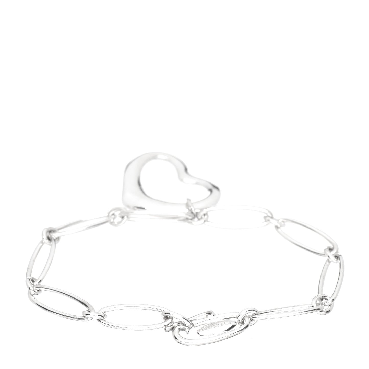 Sterling Silver Elsa Peretti Open Heart Oval Link Charm Bracelet
