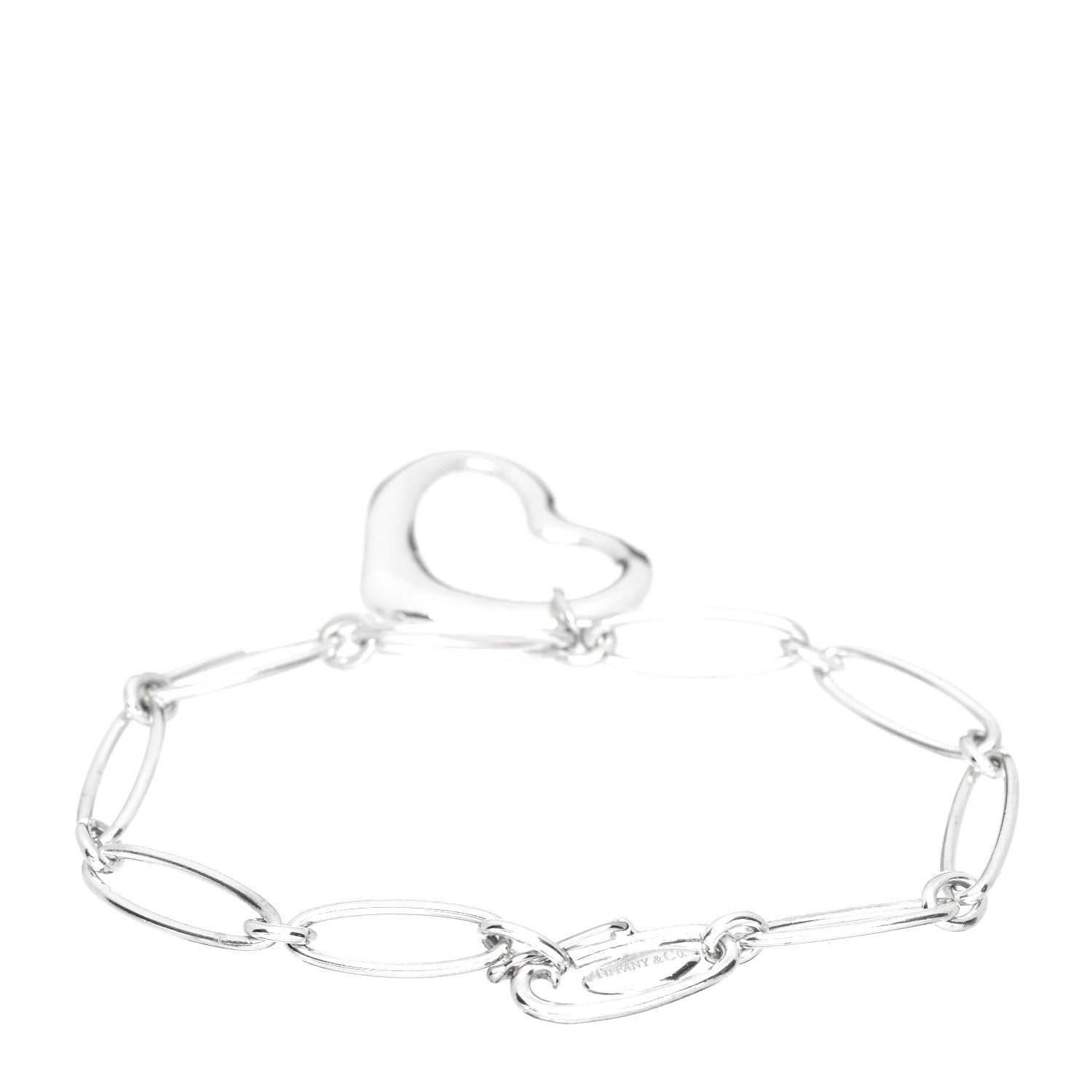 Tiffany Sterling Silver Elsa Peretti Open Heart Oval Link Charm Bracelet 3 of 4