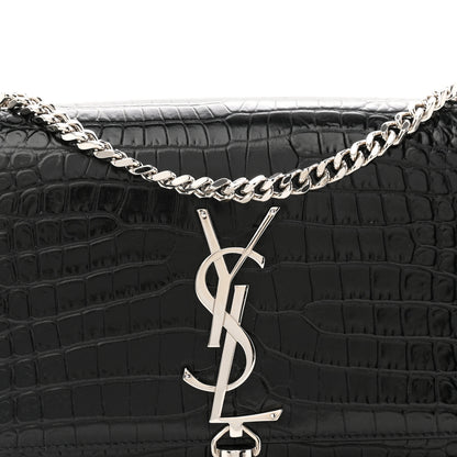Saint Laurent Calfskin Crocodile Embossed Small Classic Monogram Kate Tassel Satchel Black 8 of 11