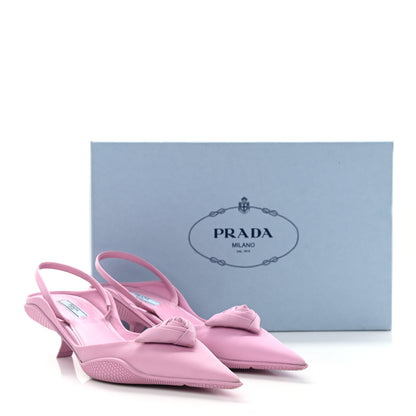 Prada Nylon Flower Pointed Toe 45mm Slingback Pumps 38.5 Primula 11 of 11