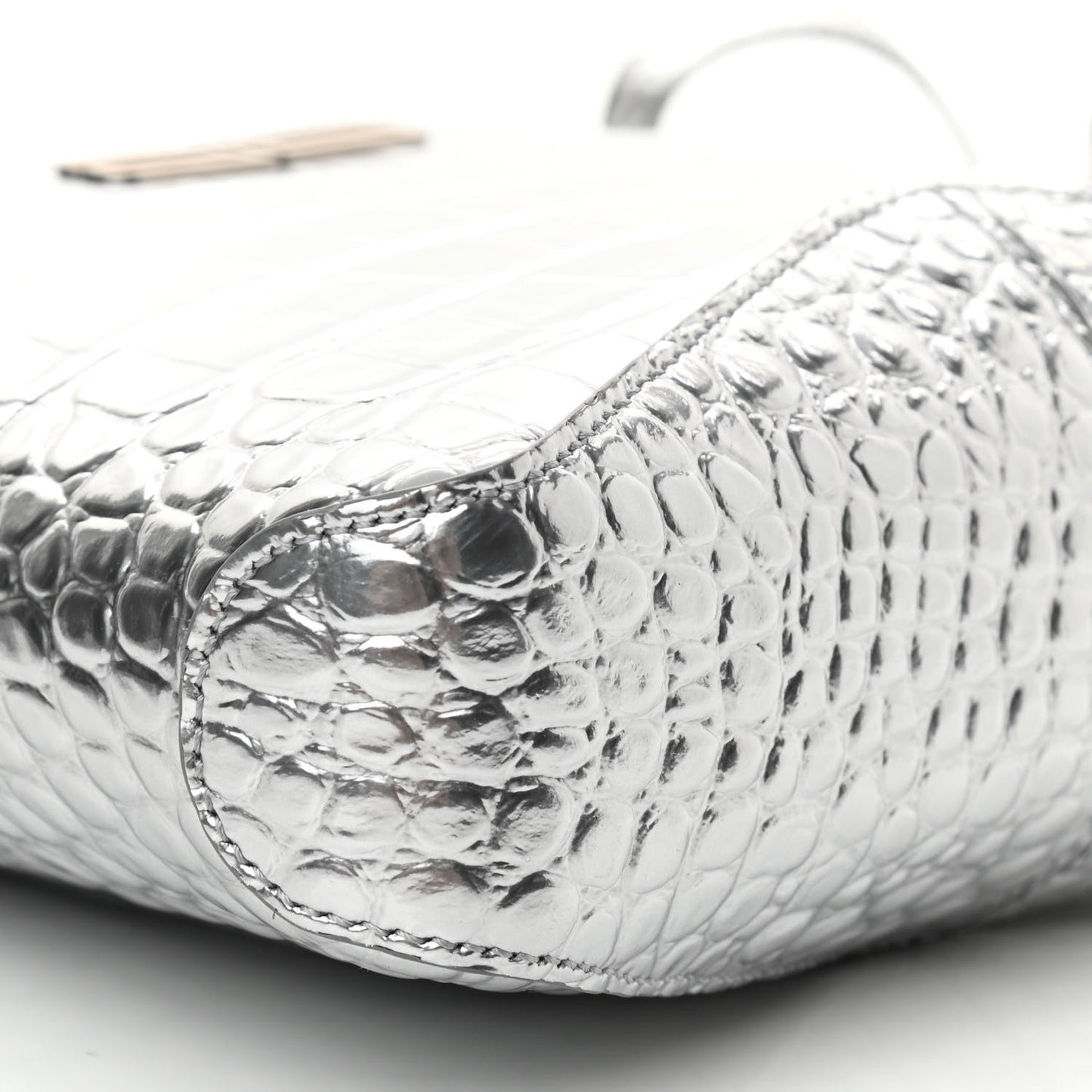 Metallic Super Supple Calfskin Crocodile Embossed Small XX Bag Silver