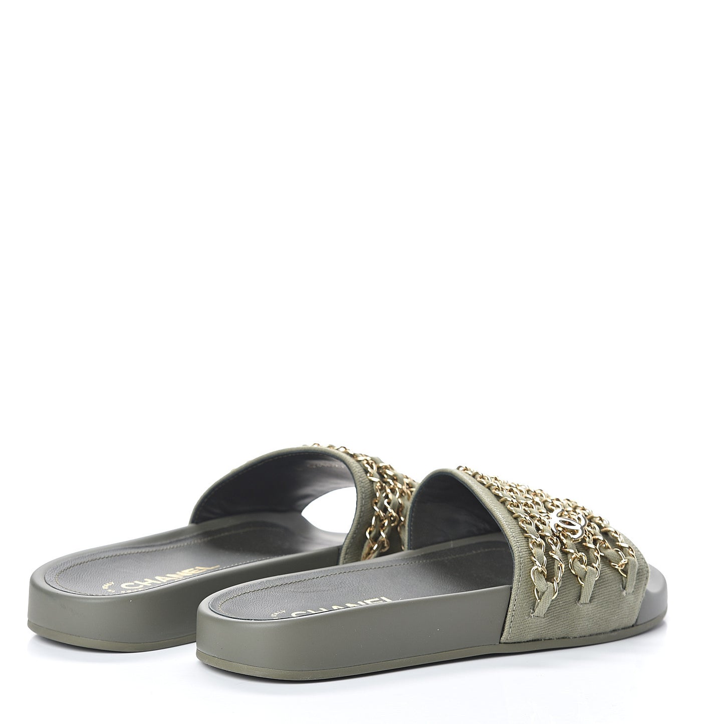 Canvas Chain Flat Sandals 37 Khaki
