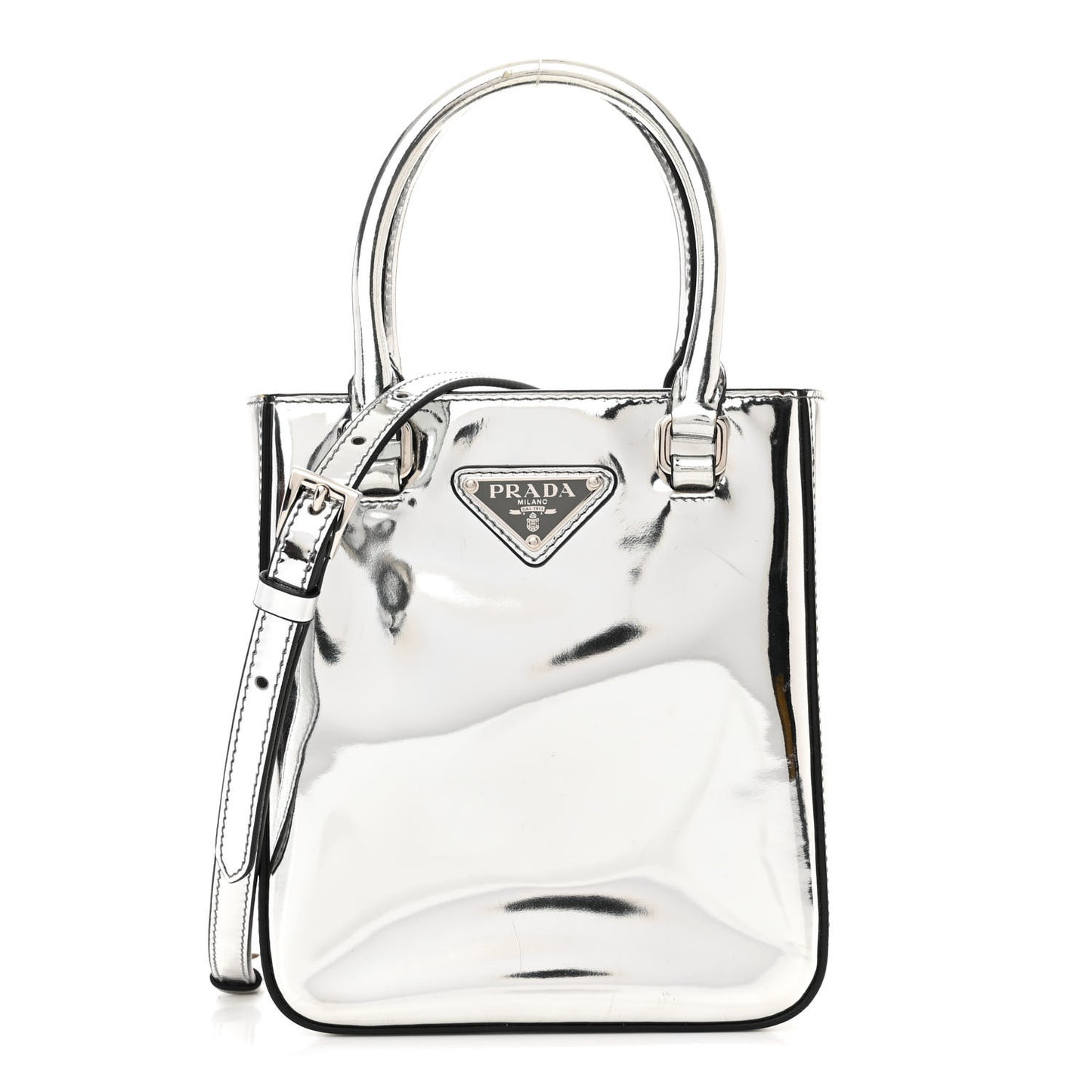 Spazzolato Triangle Small Double Handle Crossbody Tote Argento