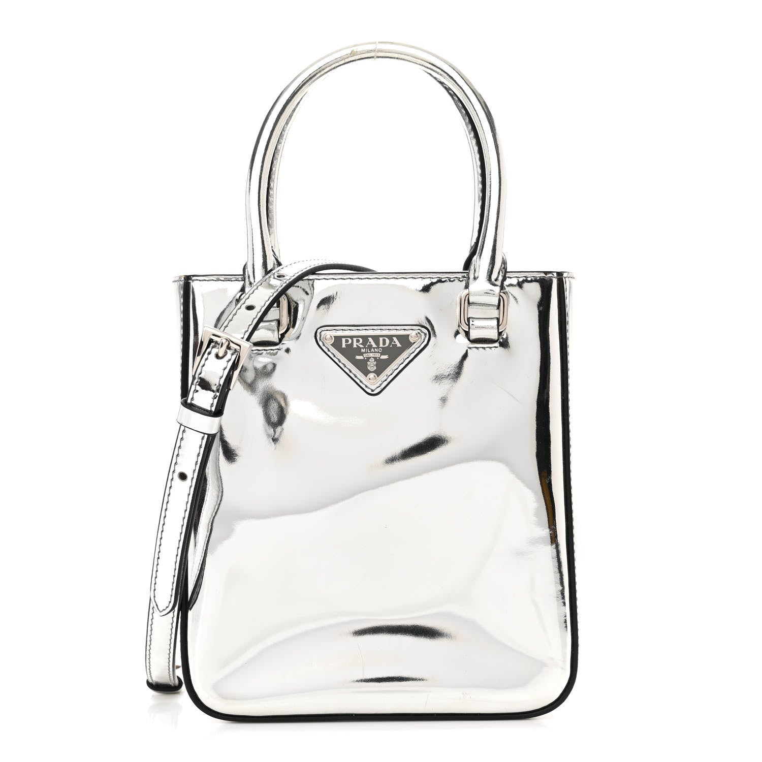 Prada Spazzolato Triangle Small Double Handle Crossbody Tote Argento 1 of 11