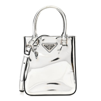 Prada Spazzolato Triangle Small Double Handle Crossbody Tote Argento 1 of 11