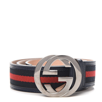 Gucci Calfskin Web Interlocking G Belt 95 38 Navy 1 of 5