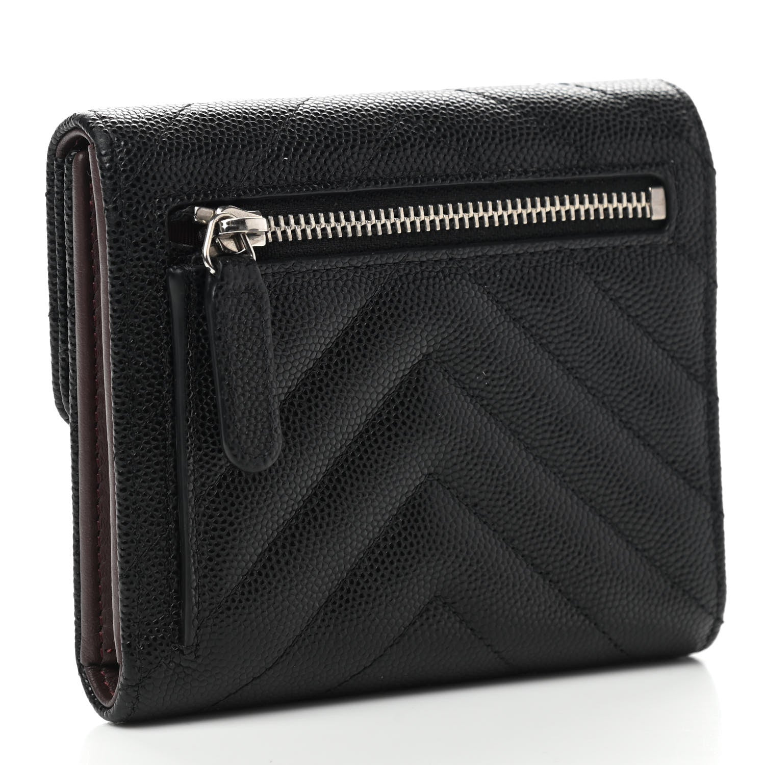 Chanel Caviar Chevron Quilted Compact Flap Wallet Black 3 of 9