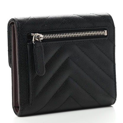 Chanel Caviar Chevron Quilted Compact Flap Wallet Black 3 of 9
