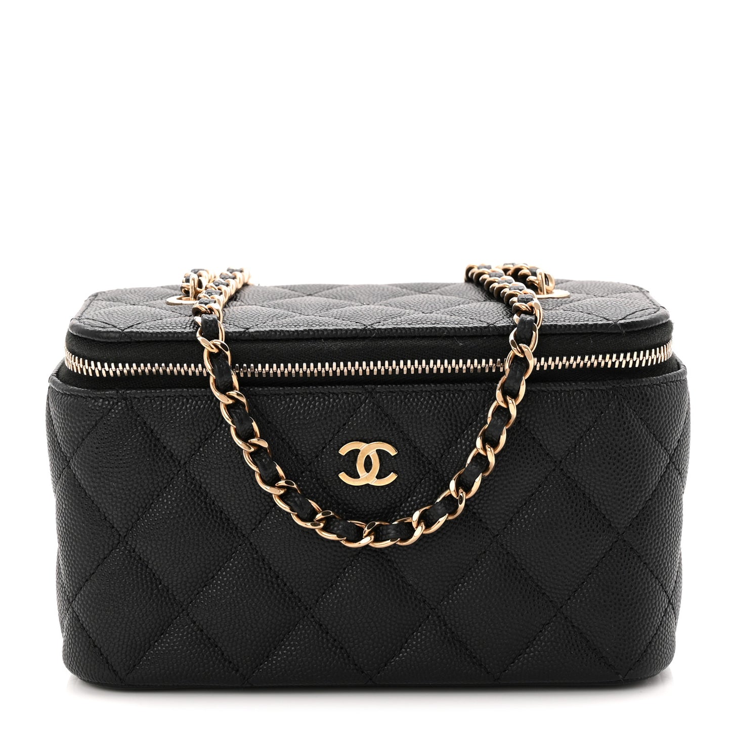 Caviar Quilted Small Vanity Case With Chain Black