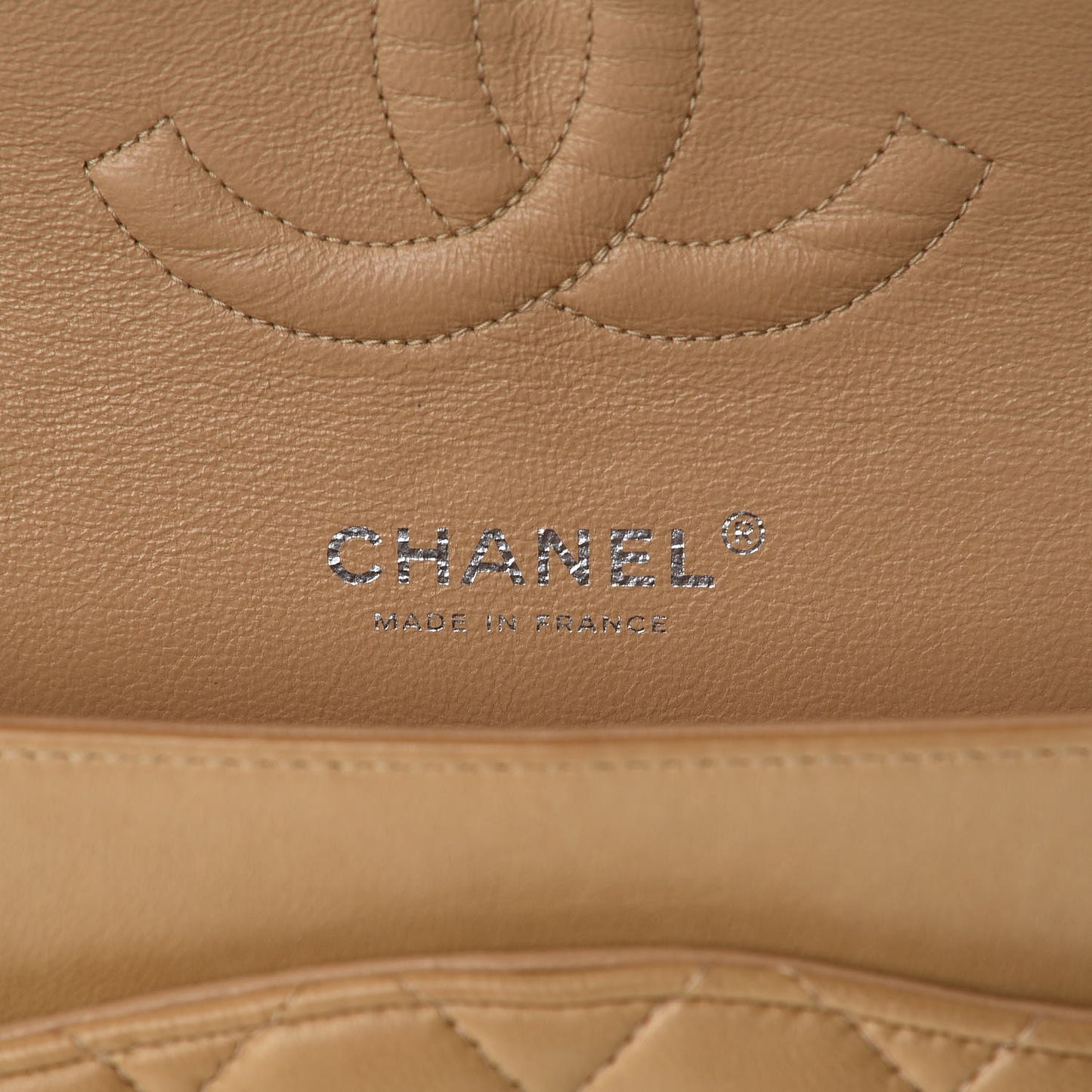 Lambskin Quilted Medium Double Flap Beige