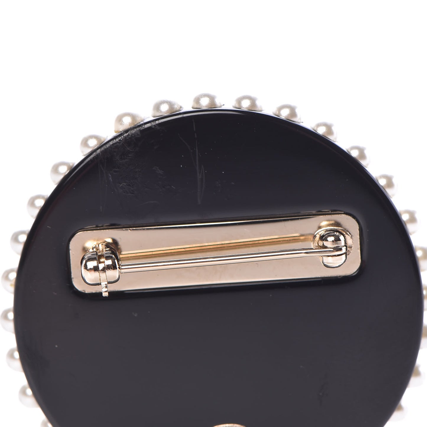 Resin Crystal Pearl CC Pin Brooch Black Gold