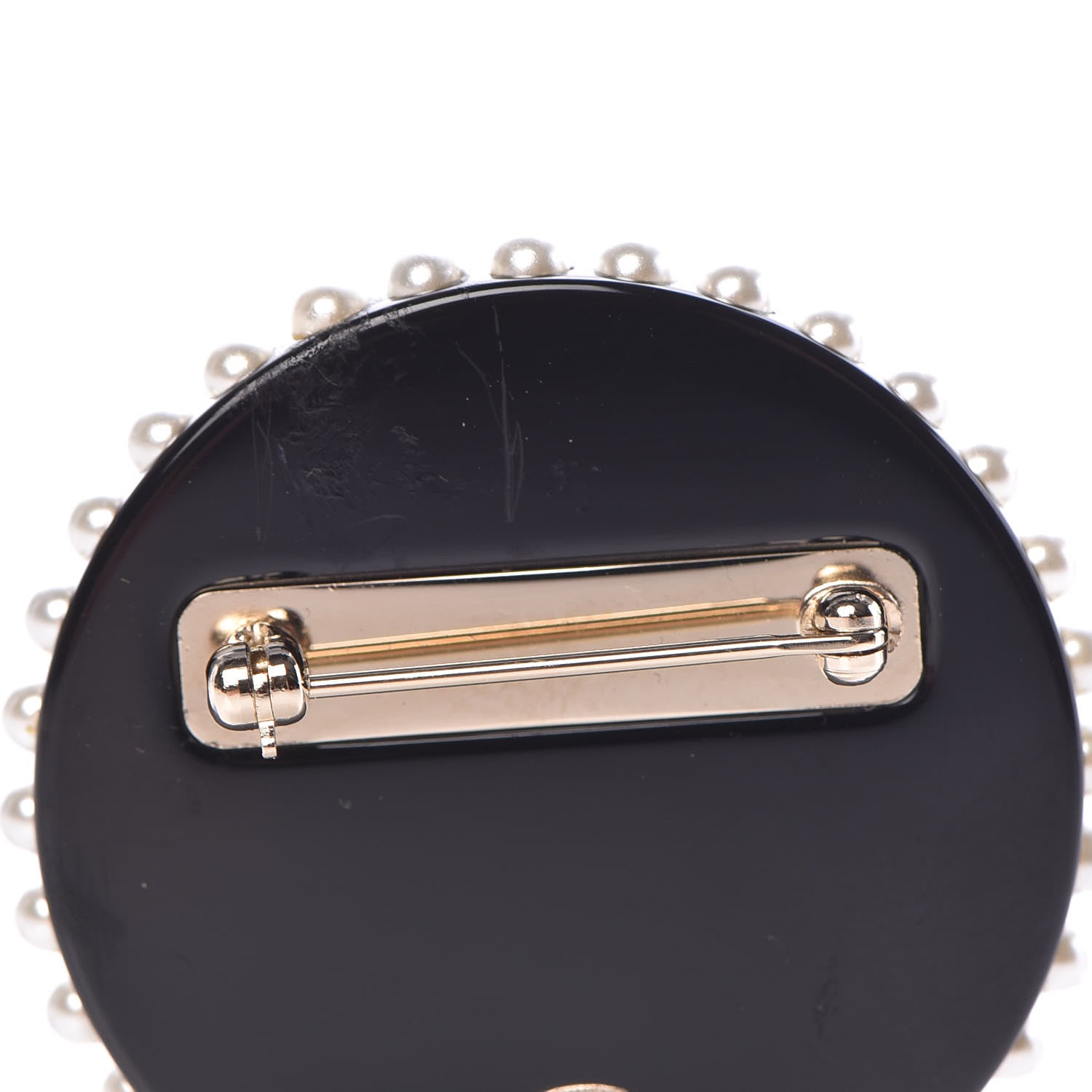 Chanel Resin Crystal Pearl CC Pin Brooch Black Gold 5 of 6