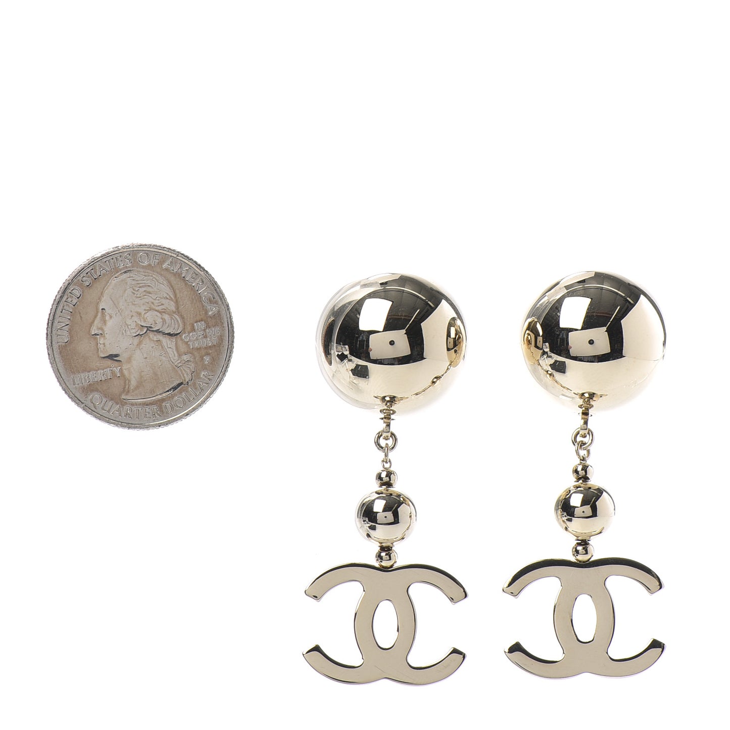 Metal CC Drop Earrings Gold