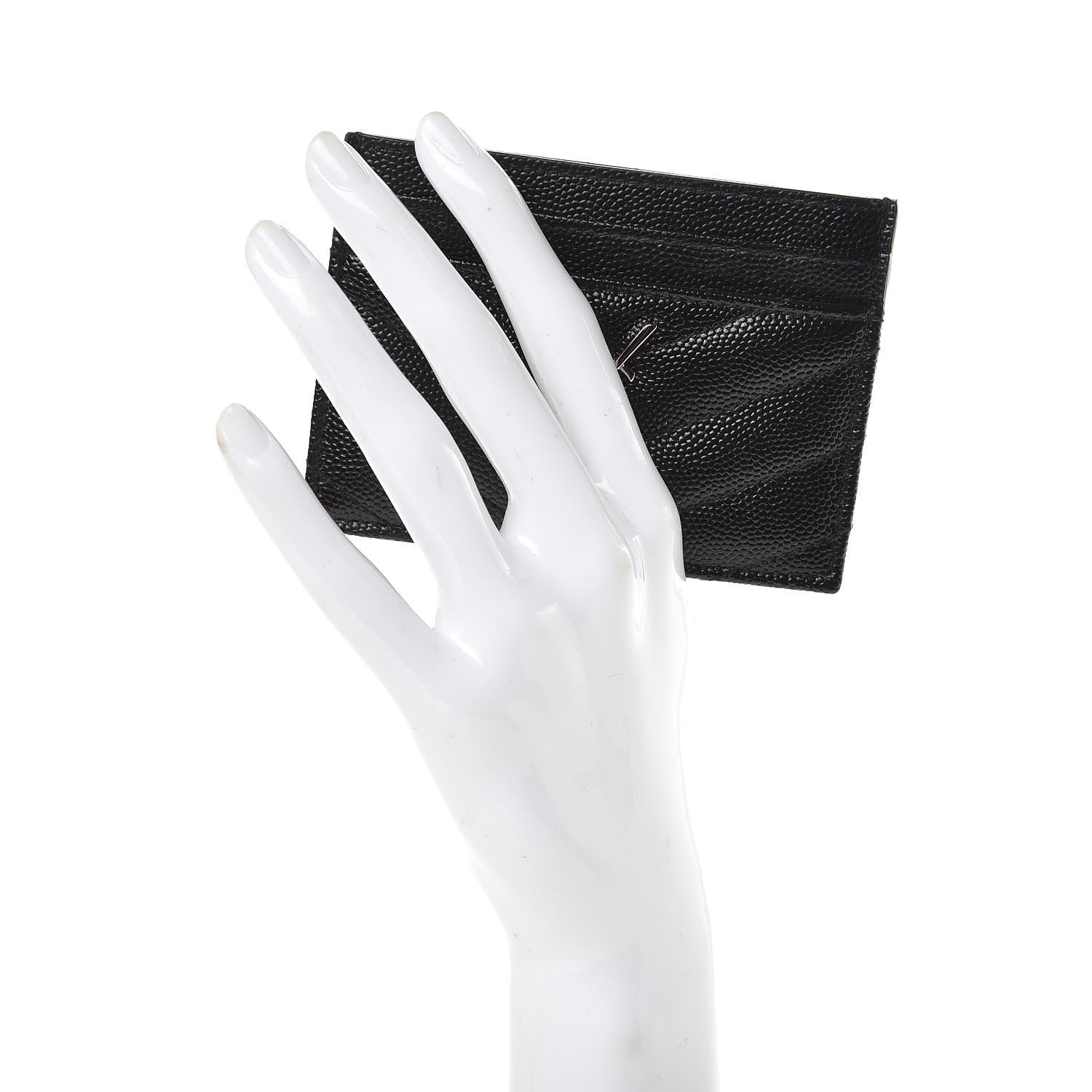 Saint Laurent Grain De Poudre Matelasse Chevron Monogram Credit Card Case Black 2 of 7