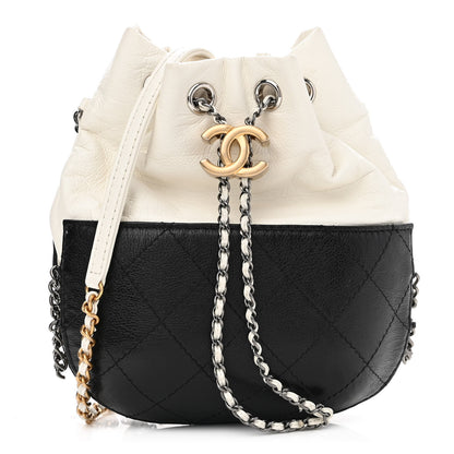 Chanel Aged Calfskin Quilted Small Gabrielle Bucket White Black 1 of 10