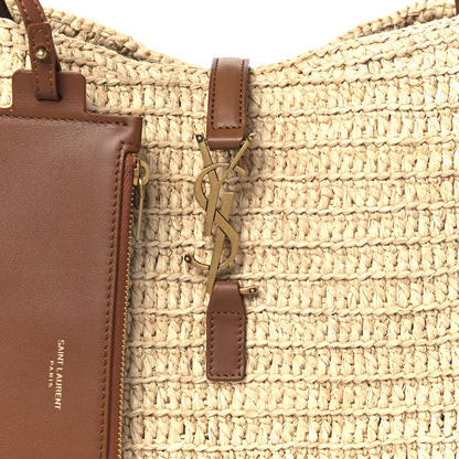 Saint Laurent Raffia Calfskin Le 5 A 7 Small Hobo Natural Brick 11 of 13