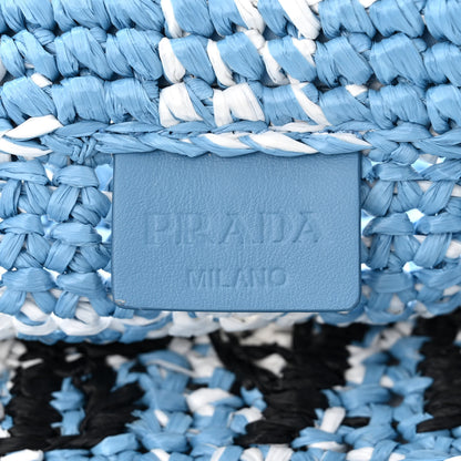 Prada Yarn Raffia Effect Crochet Embroidered Small Logo Tote Celeste 6 of 9