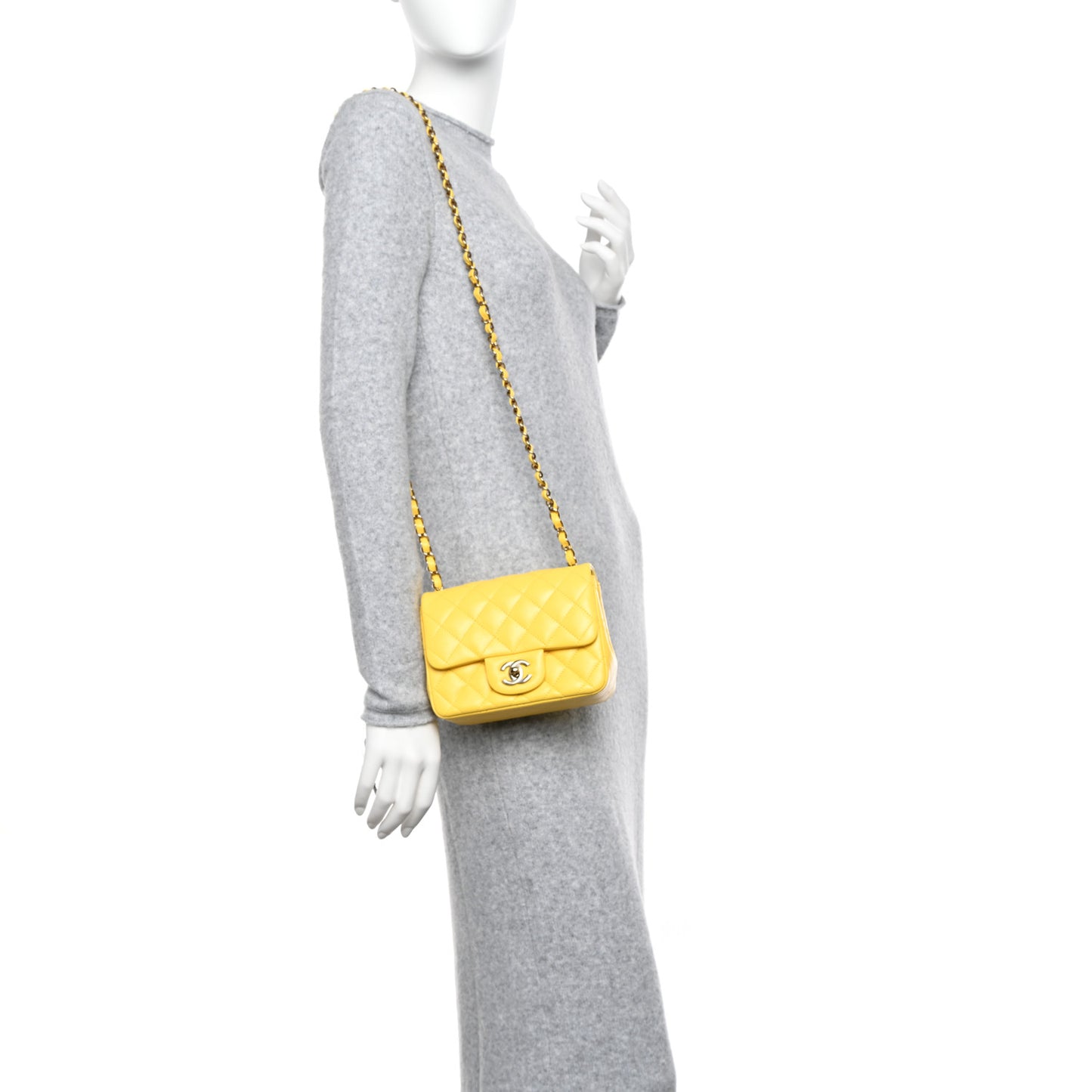 Lambskin Quilted Mini Square Flap Yellow