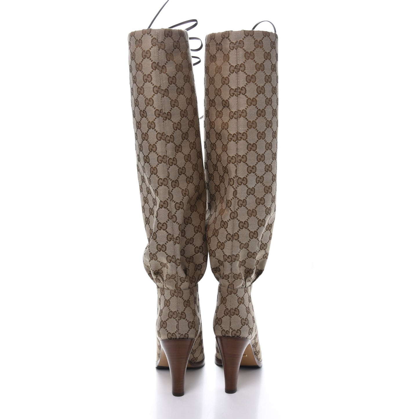 Monogram Malaga Kid Lisa Mid Heel Boots 38 Beige Ebony