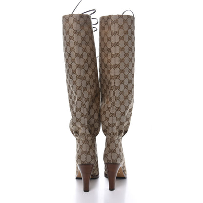 Gucci Monogram Malaga Kid Lisa Mid Heel Boots 38 Beige Ebony 5 of 9