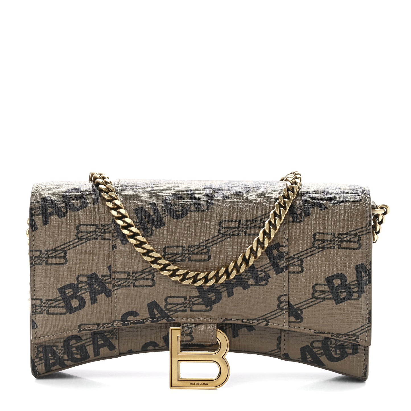 Coated Canvas BB Monogram Allover Logo Hourglass Chain Bag Beige Brown Black