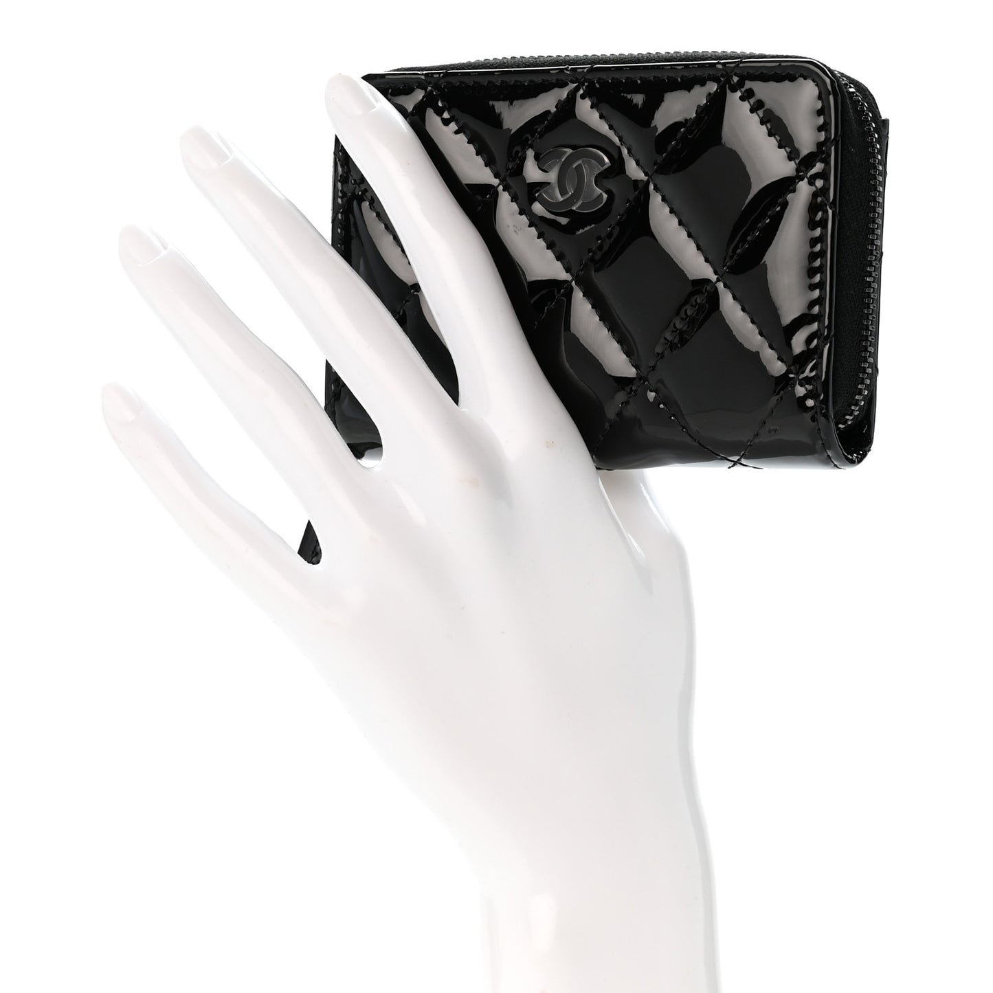 Patent Calfskin Quilted Zip Coin Purse Wallet So Black