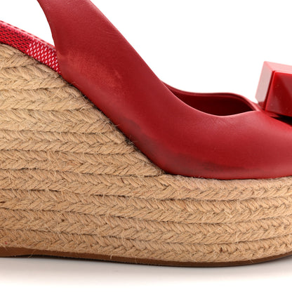 Louis Vuitton Calfskin Damier Espadrille Wedge Sandals 37.5 Red 11 of 12