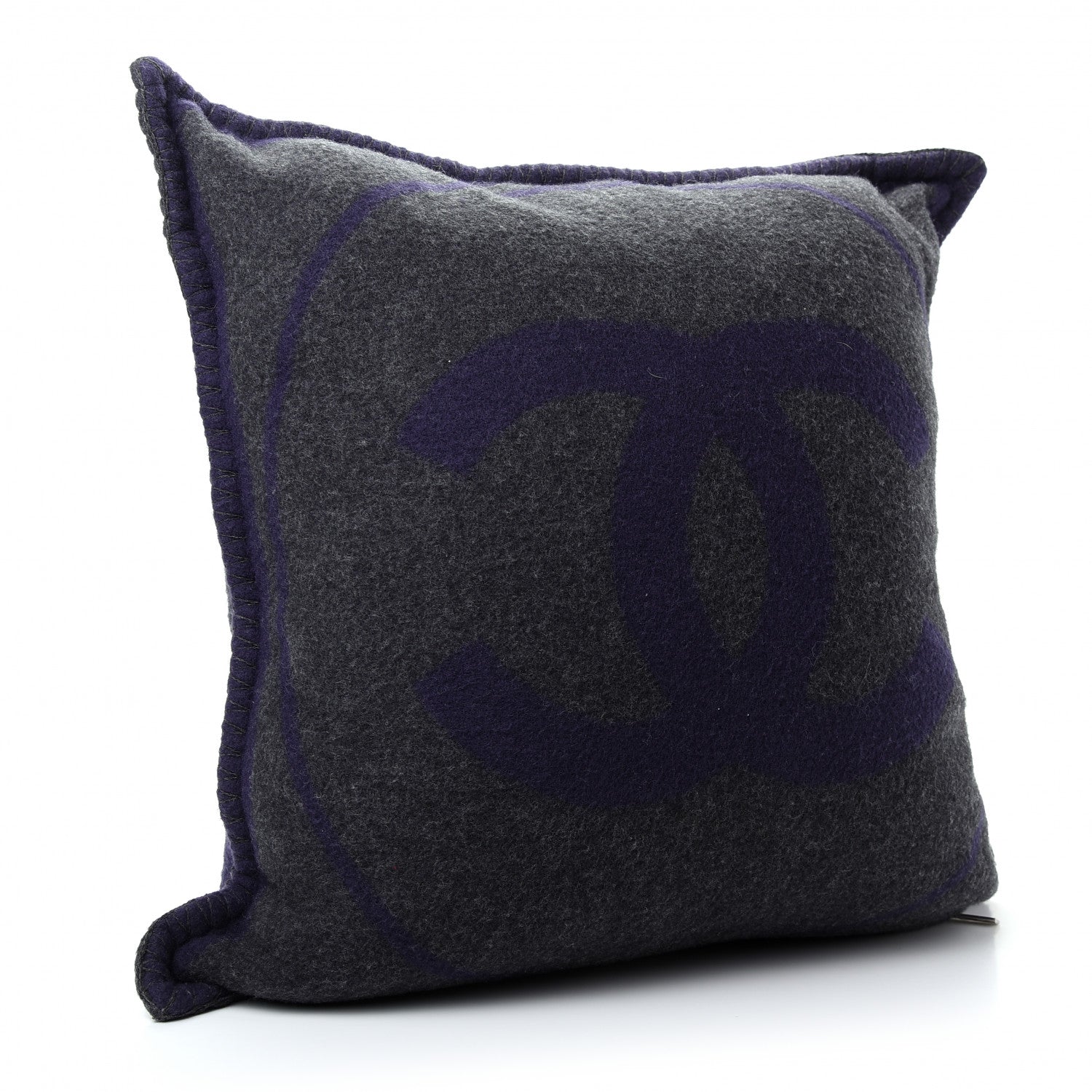 Chanel Merino Wool Cashmere CC Pillow Navy Grey 2 of 3