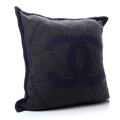 Chanel Merino Wool Cashmere CC Pillow Navy Grey 2 of 3