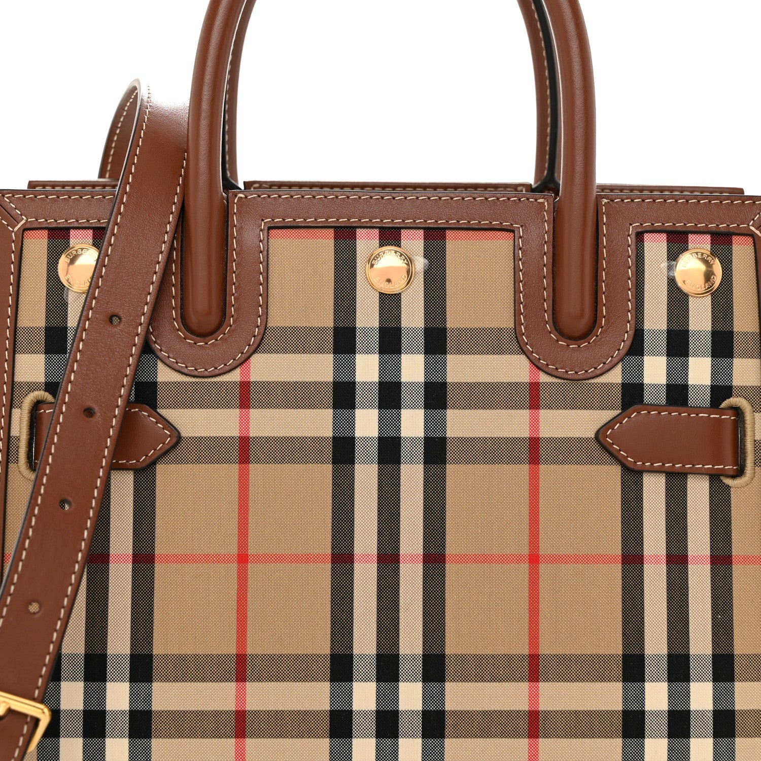 Burberry Calfskin Vintage Check Mini Two Handle Title Bag Archive Beige 8 of 10