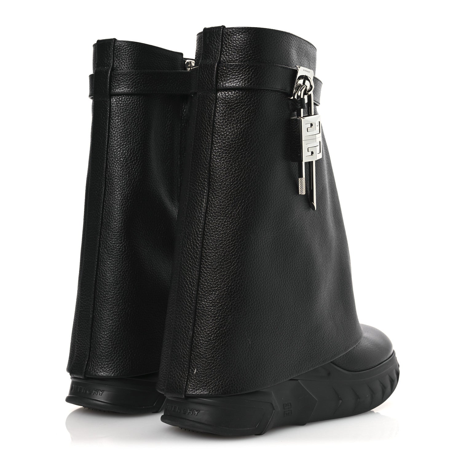 Givenchy Grained Calfskin Shark Lock Biker Ankle Boots 38 Black 5 of 13