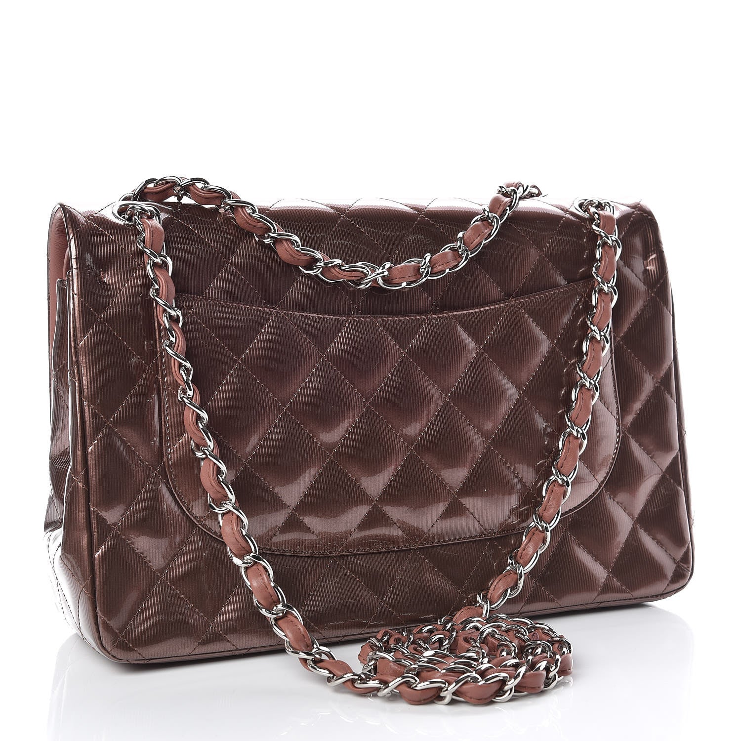 Chanel Striated Patent Quilted Jumbo Double Flap Dark Pink 3 of 14